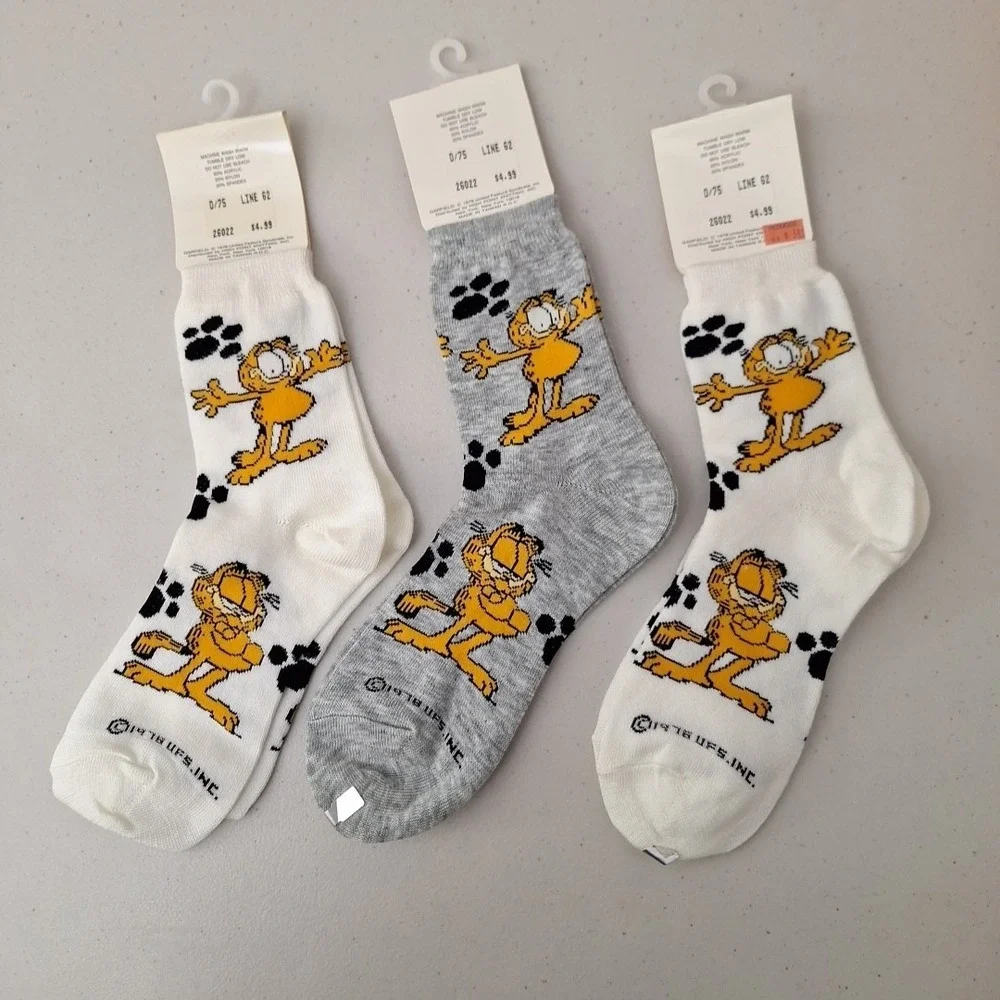 Vintage United Features 1978 GARFIELD THE CAT Women's Crew Socks Novelty NWT